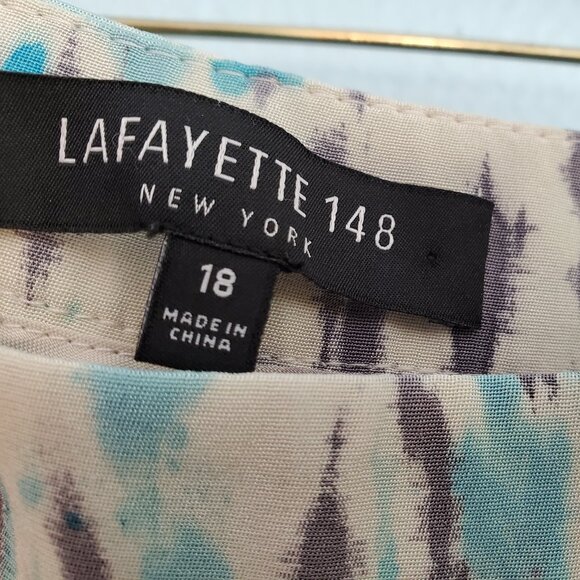 Lafayette 148 silk pants plus size large XL 16 18 blue black ivory stripe gray - Picture 3 of 4